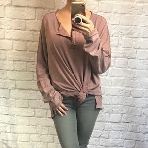 LAST//LS Mineral Wash Henley in red bean